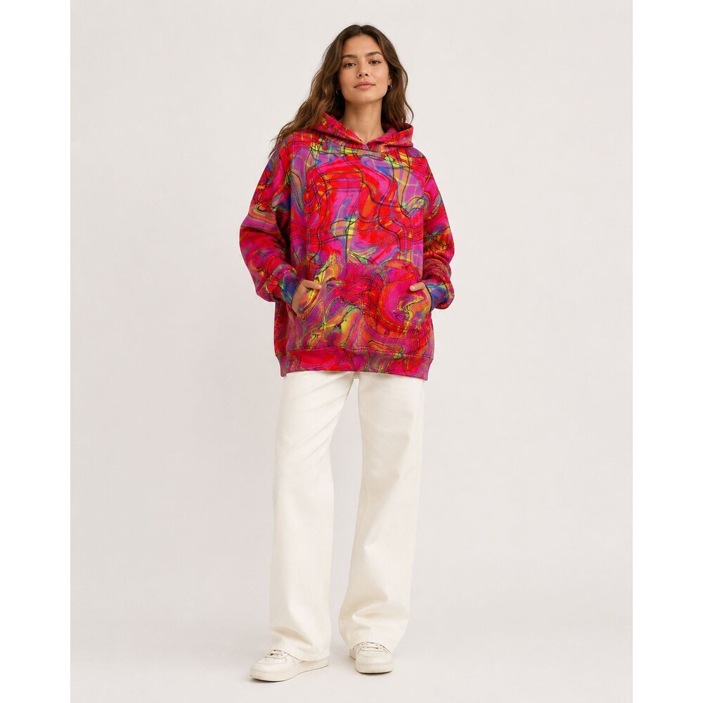 Desigual x Maria Escoté Psychedelic Print Hoodie Sweatshirt Size S Pink